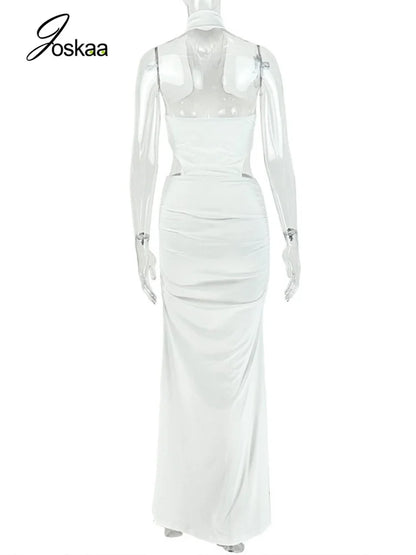 Women's Ruched Backless Cutout Halter Maxi Dress - Detail View