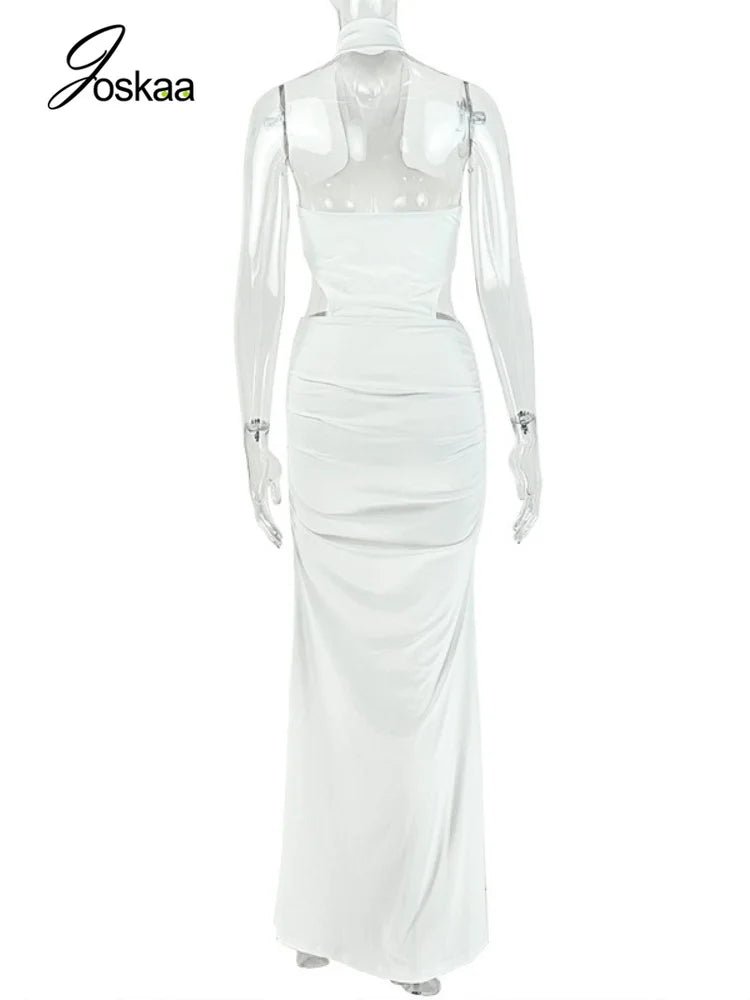 Women's Ruched Backless Cutout Halter Maxi Dress - Detail View