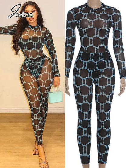Women's Mesh Long Sleeve Bodycon High Waist Two Piece Set - Women's Fashion Wholesale - Front View