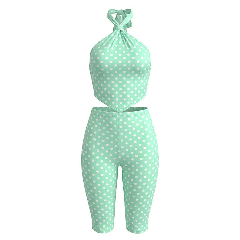 Women's Polka Dot Backless Halter High Waist Two Piece Set - Additional View 7