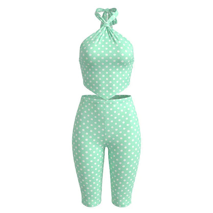 Women's Polka Dot Backless Halter High Waist Two Piece Set - Additional View 7