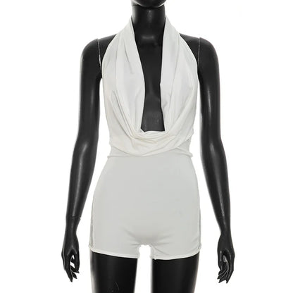 Women's Lace Backless Halter Sleeveless Romper