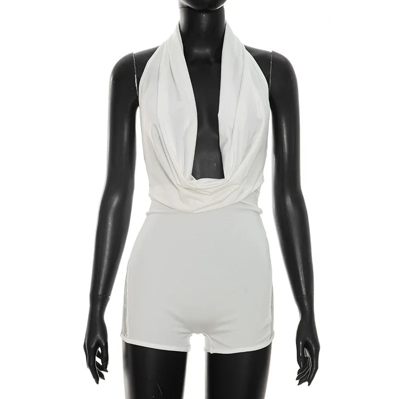 Women's Lace Backless Halter Sleeveless Romper