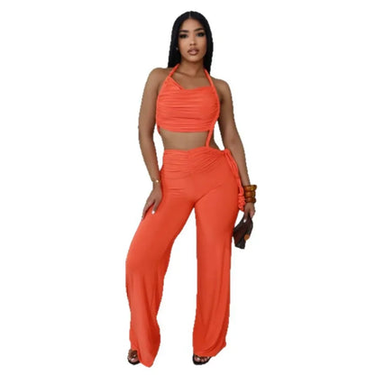 Women's Backless Cutout Halter Wide Leg Romper