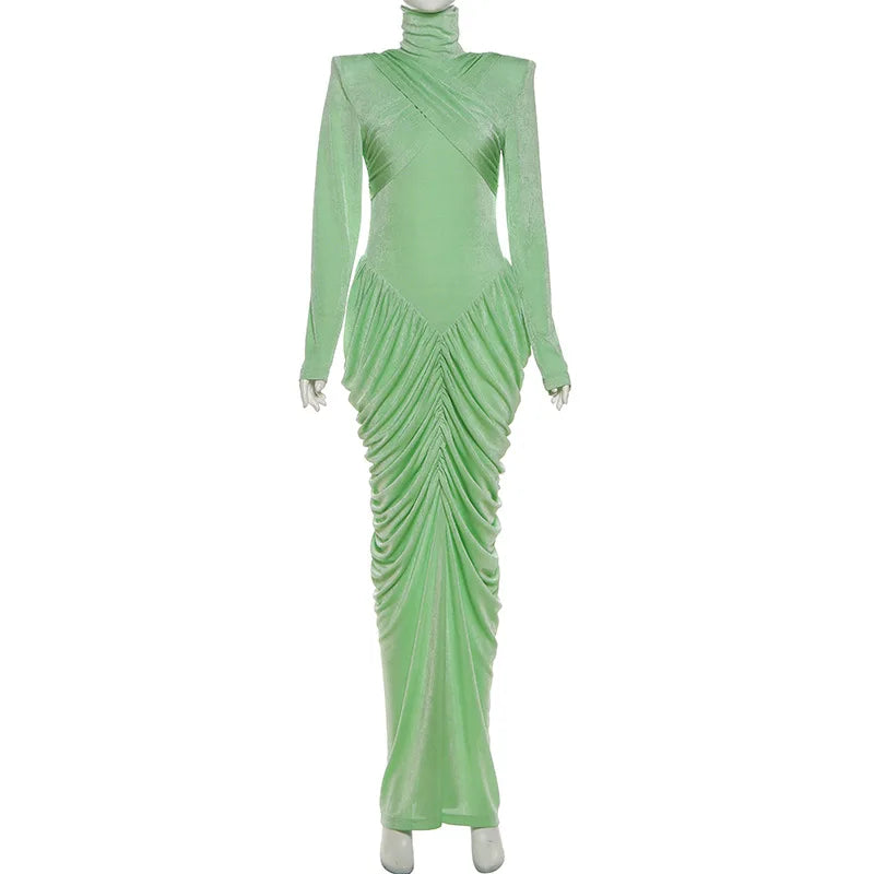 Joskaa Backless Long Sleeve Bodycon Pleated Maxi Dress - maxi dress image 7
