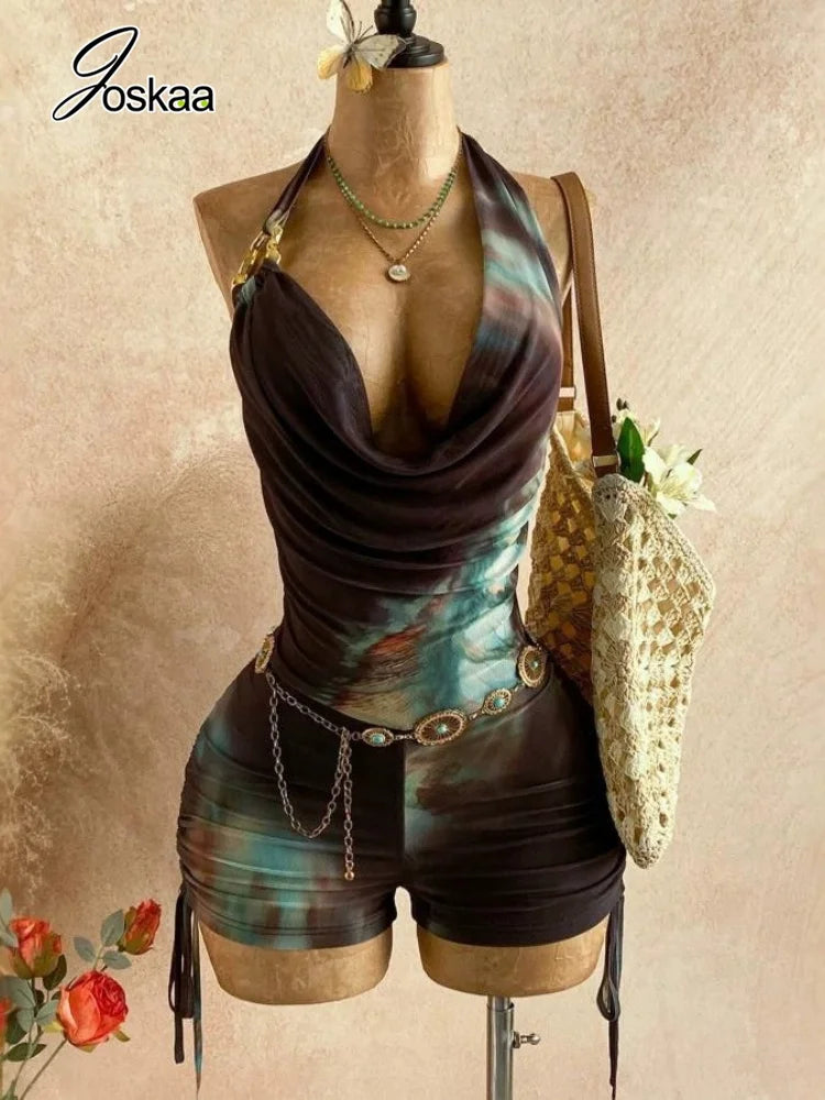 Women's Mesh Backless Halter Bodycon Romper – Women's Fashion Wholesale – Front View