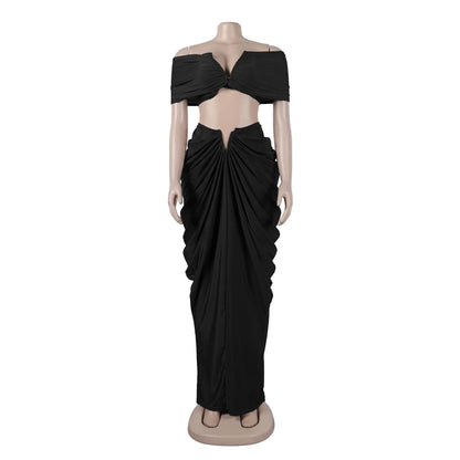 Women's Ruched Maxi Elegant Wrap Chest Two Piece Set