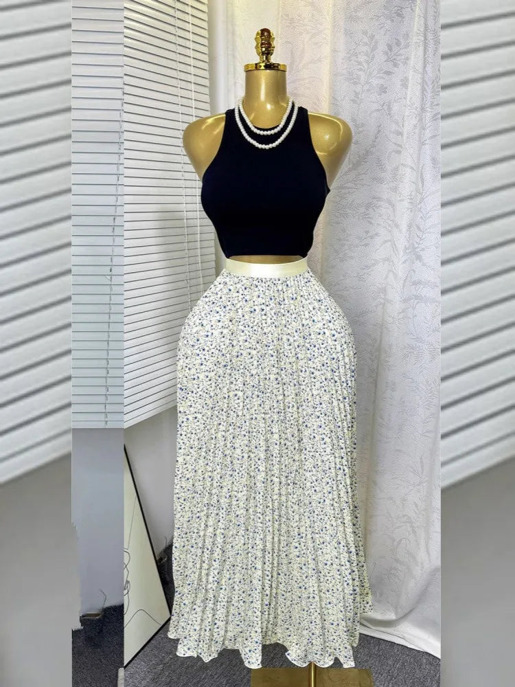 Women's Crop High Waist Pleated Two Piece Set