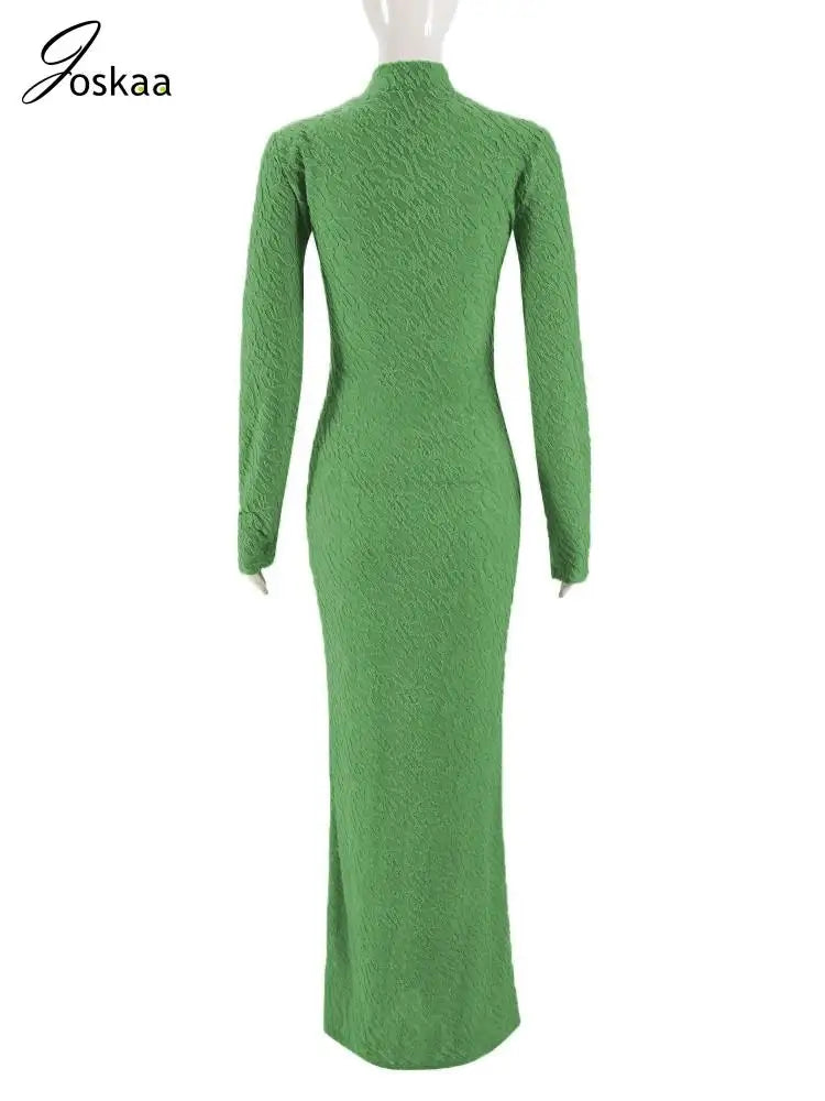 Wholesale Women's Long Sleeve Bodycon Maxi Dress Green – Detail View