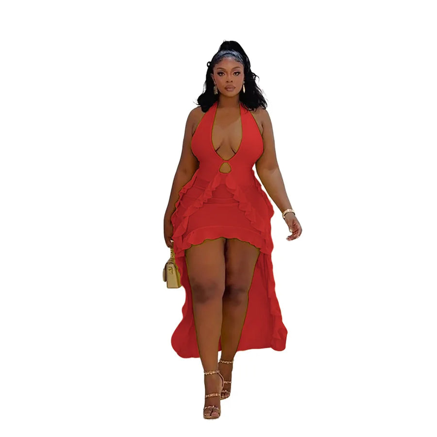 Women's Backless V-neck Halter Bodycon Dress - Detail View 10