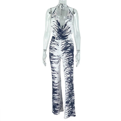 Women's Zebra Print Stripe Backless Two Piece Set