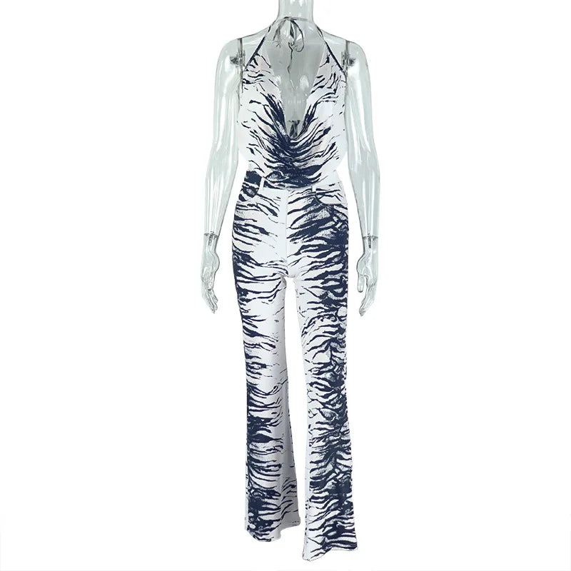 Women's Zebra Print Stripe Backless Two Piece Set