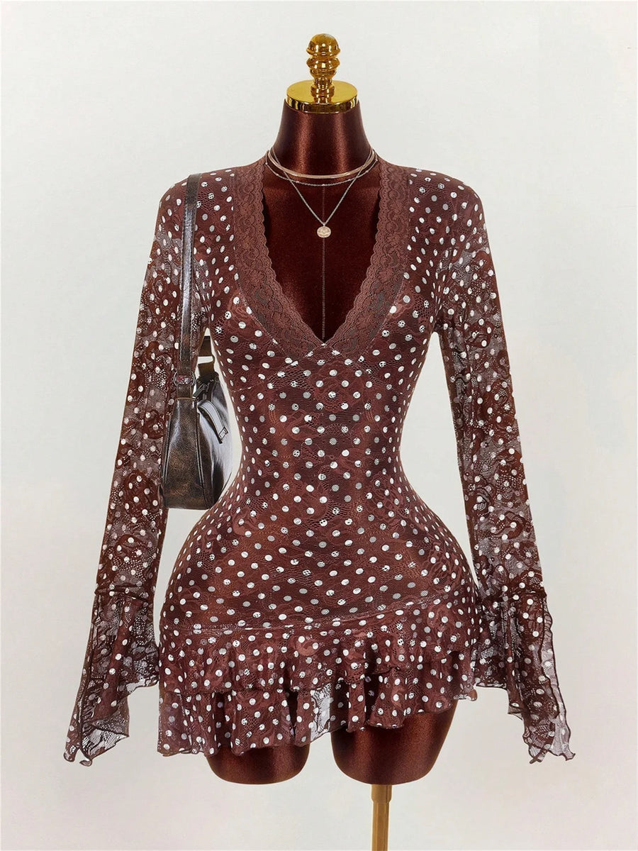 Joskaa Polka Dot Lace Long Sleeve Bodycon Mini Dress - mini dress image 2