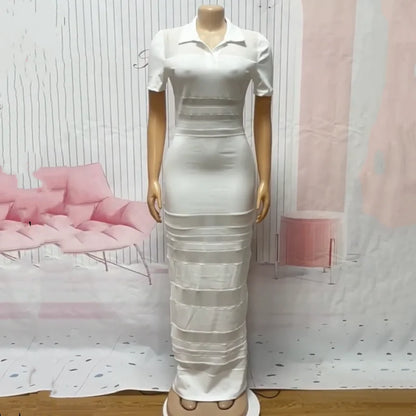 Women's Mesh Short Sleeve Bodycon Maxi Dress