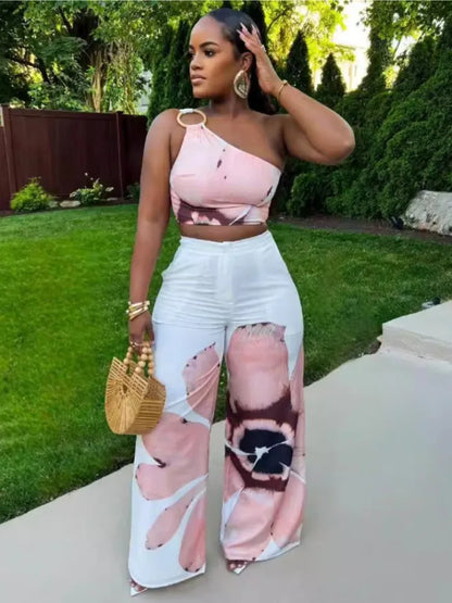 Women's Floral Print Flare Two Piece Set
