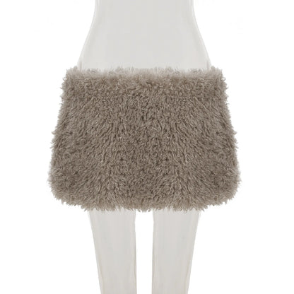 Women's Bodycon Mini Fall Furry A-line Skirt
