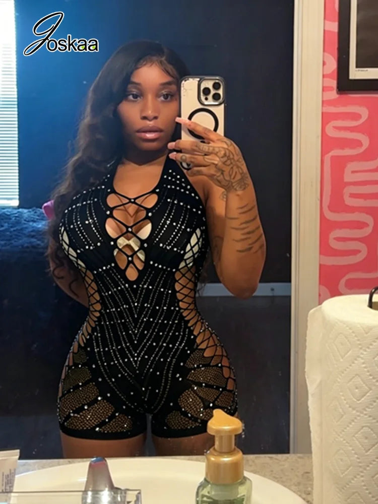 Women's Rhinestone Backless Cutout Romper – Women's Fashion Wholesale – Front View