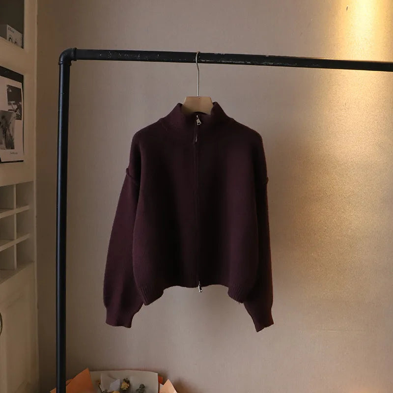 Women's Knit Ribbed Zip Oversized Jacket