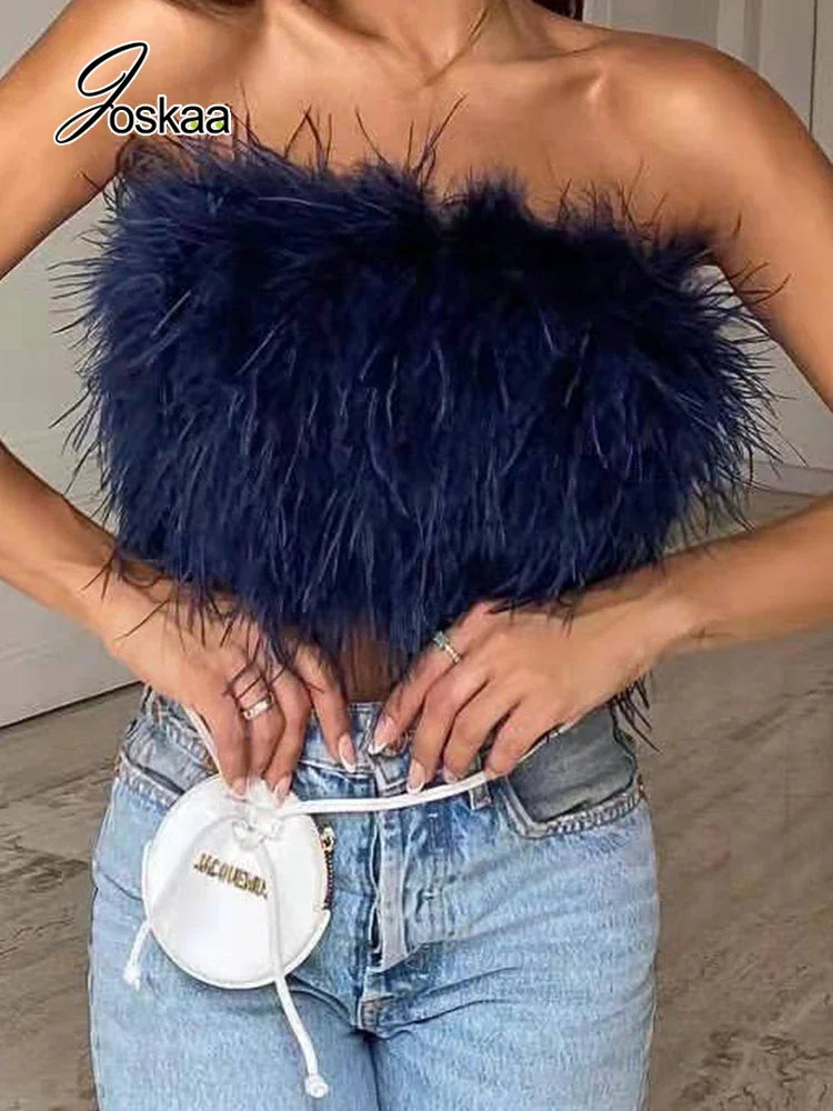 Women's Backless Strapless Crop Feather Tank Top 691 – Front View