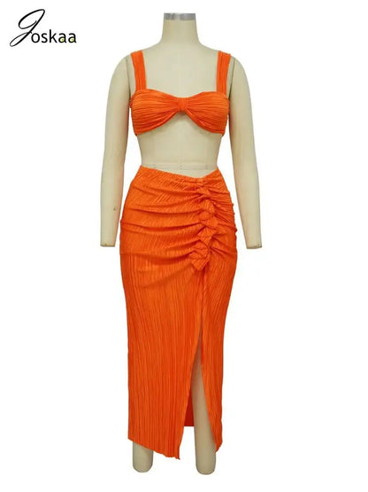 Women's Crop Pleated Solid Wrapped Two Piece Set bright blue – Back View