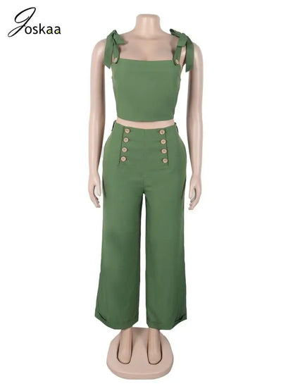 Women's Crop Flare Wide Leg Elegant Two Piece Set Green – Back View