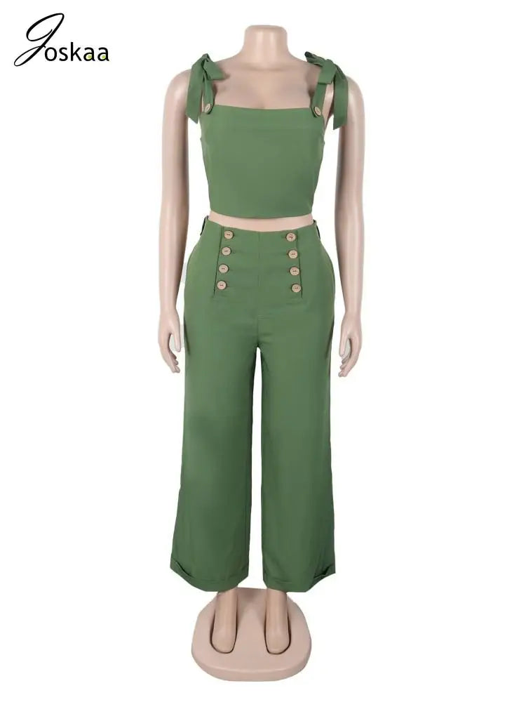 Women's Crop Flare Wide Leg Elegant Two Piece Set Green – Back View
