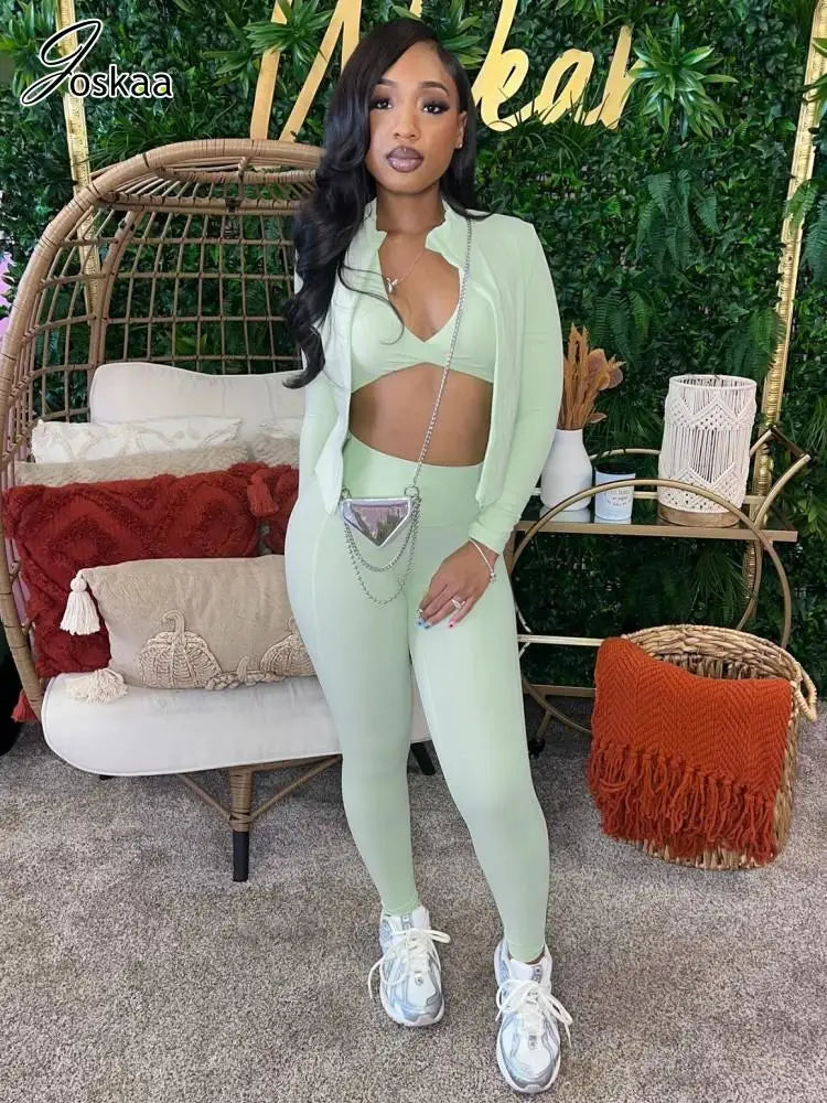 Women's Backless Halter Long Sleeve Two Piece Set – Women's Fashion Wholesale – Front View