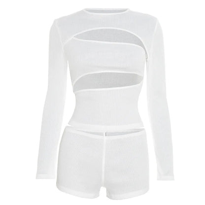 Women's Ribbed Knit Cutout Long Sleeve Bodycon Two Piece Set - Additional View 7