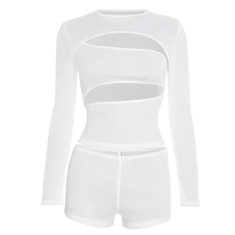 Women's Ribbed Knit Cutout Long Sleeve Bodycon Two Piece Set - Additional View 7
