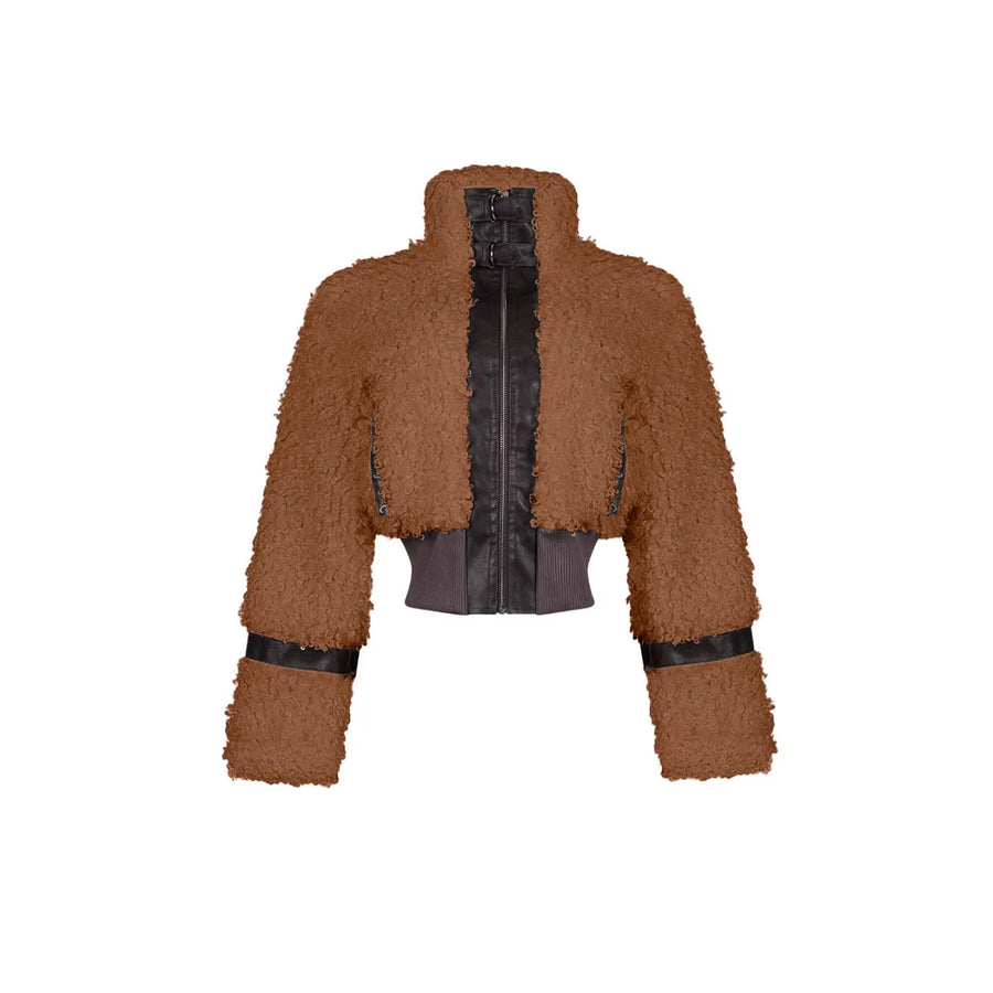 Women's Faux Leather Long Sleeve Zip Jacket