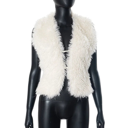 Women's Backless Halter Furry Vests Deep Jacket