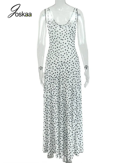 Women's Polka Dot Mesh Sleeveless Maxi Dress - Detail View