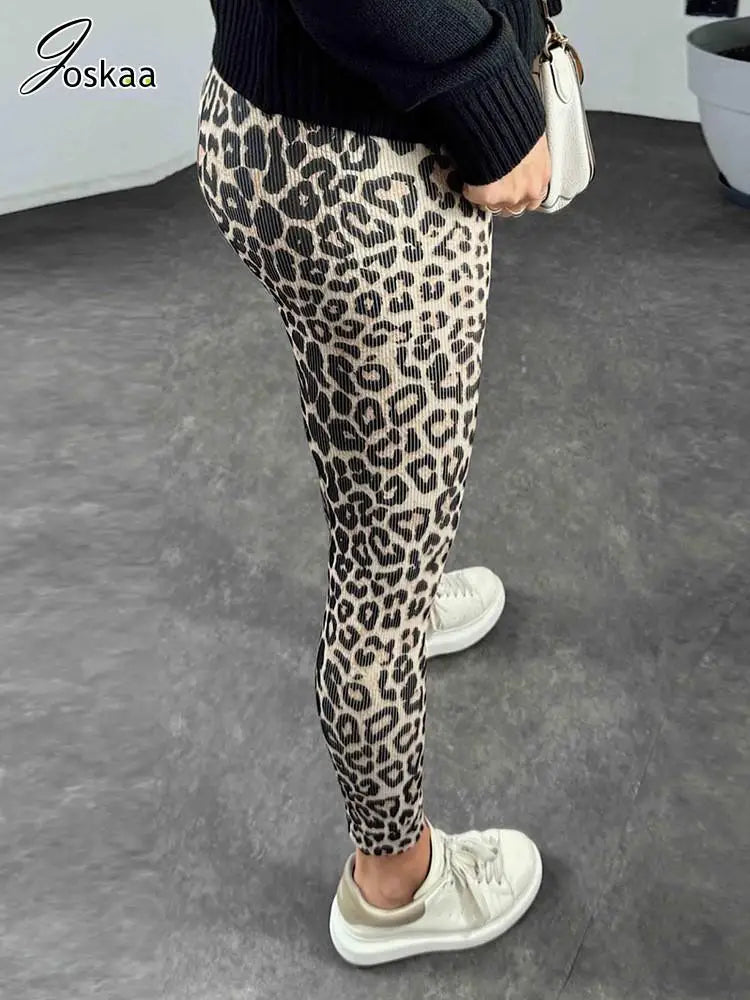 Wholesale Women's Leopard Print High Waist Pants Leopard Print – Front View