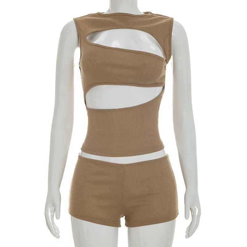 Women's Ribbed Knit Cutout Two Piece Set - Detail View 9