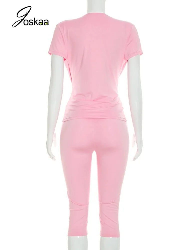 Women's Ruched V-neck Bodycon High Waist Two Piece Set - Detail View