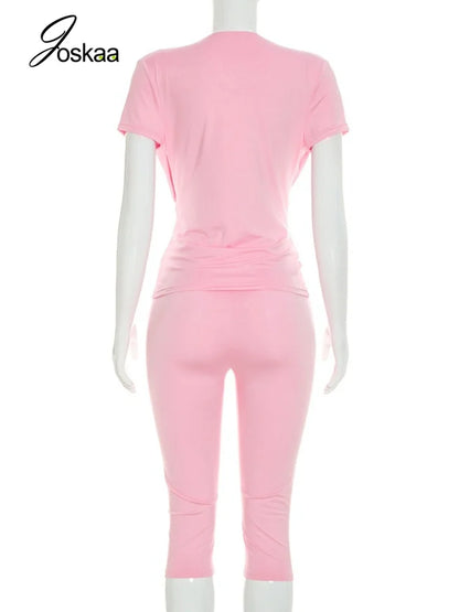 Women's Ruched V-neck Bodycon High Waist Two Piece Set - Detail View
