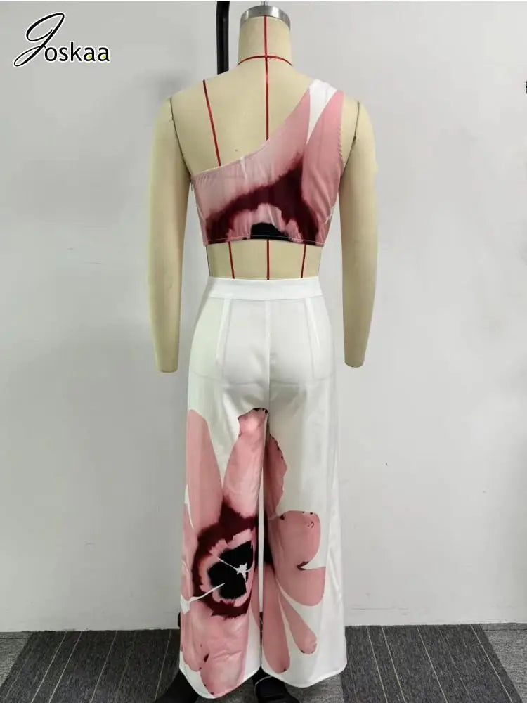 Women's Floral Print Flare Two Piece Set Pink – Detail View