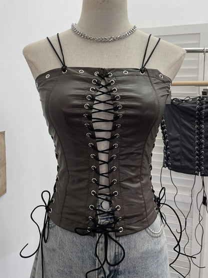 Women's Faux Leather Crop Mini Two Piece Set
