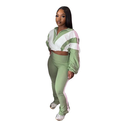 Wholesale Women's Long Sleeve Zip Two Piece Set