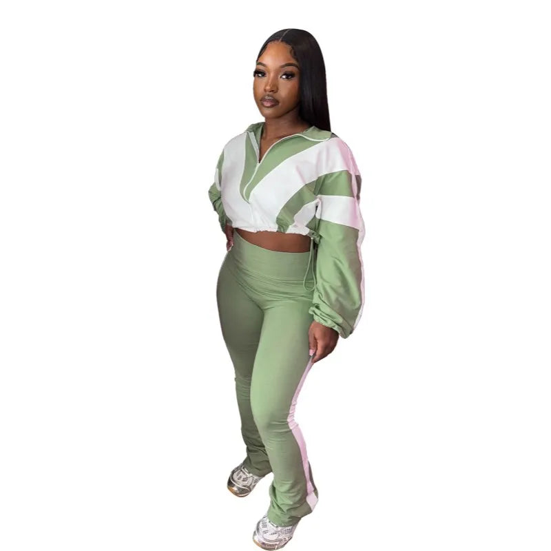 Wholesale Women's Long Sleeve Zip Two Piece Set