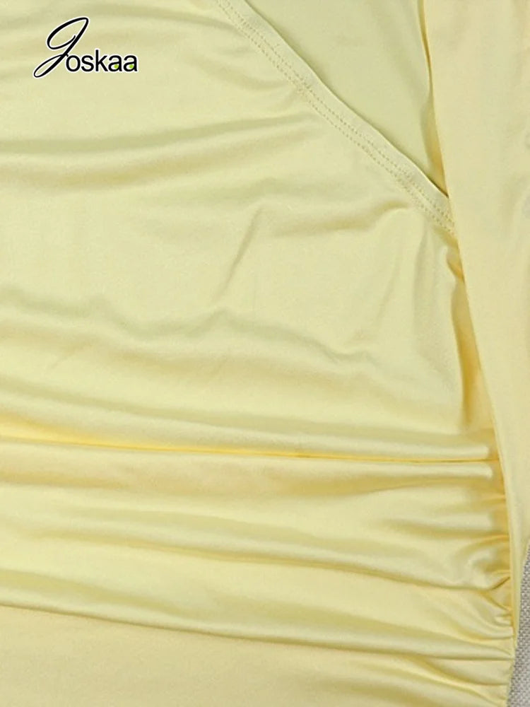 Women's Yellow Ruched Sleeveless Bodycon Dress - Detail View 5