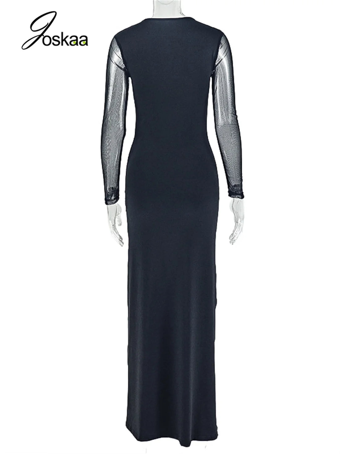 Wholesale Women's Mesh Long Sleeve Bodycon Dress Black – Detail View
