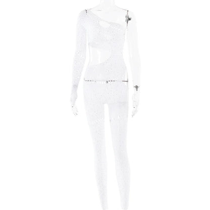 Women's Rhinestone Backless Cutout Romper