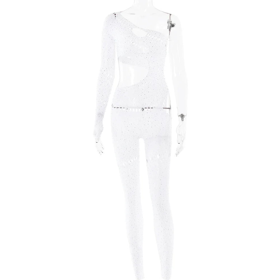 Women's Rhinestone Backless Cutout Romper