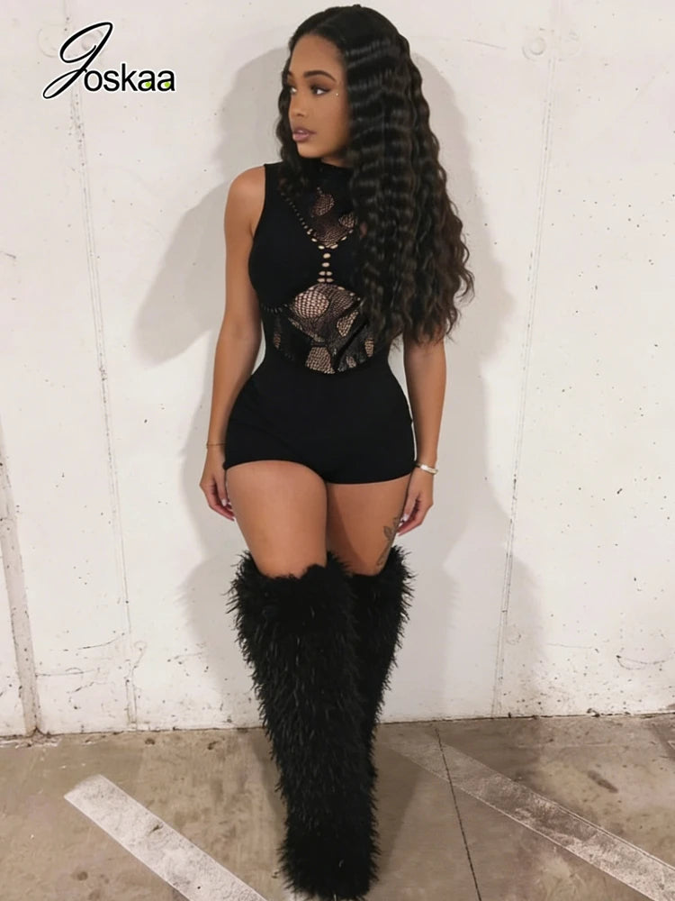 Women's Mesh Knit Cutout Sleeveless Romper – Women's Fashion Wholesale – Front View