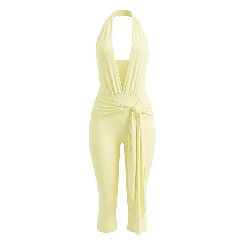 Women's Backless V-neck Halter Sleeveless Romper - Additional View 7