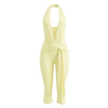 Women's Backless V-neck Halter Sleeveless Romper - Additional View 7