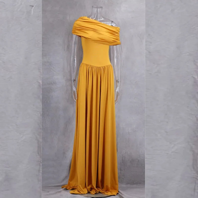 Women's Ruched One Shoulder Bodycon Maxi Dress