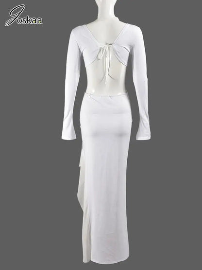 Women's Backless Cutout Long Sleeve Dress White – Detail View