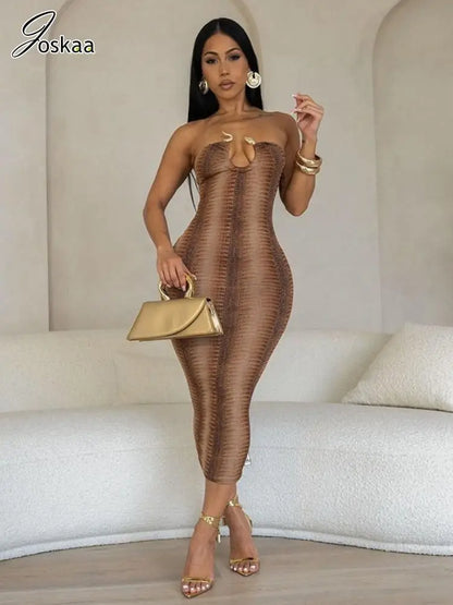 Women's Snake Print Backless Strapless Bodycon Dress – Women's Fashion Wholesale – Front View